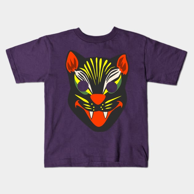 Vintage Halloween Cat Mask Kids T-Shirt by carcinojen